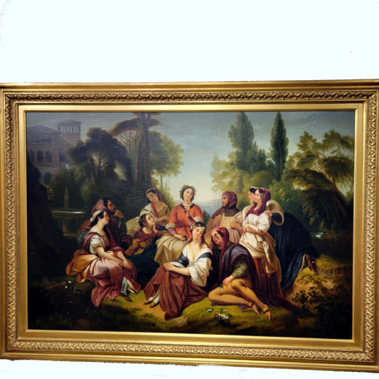 Decameron, 19C. Oil on Canvas in Giltwood Frame