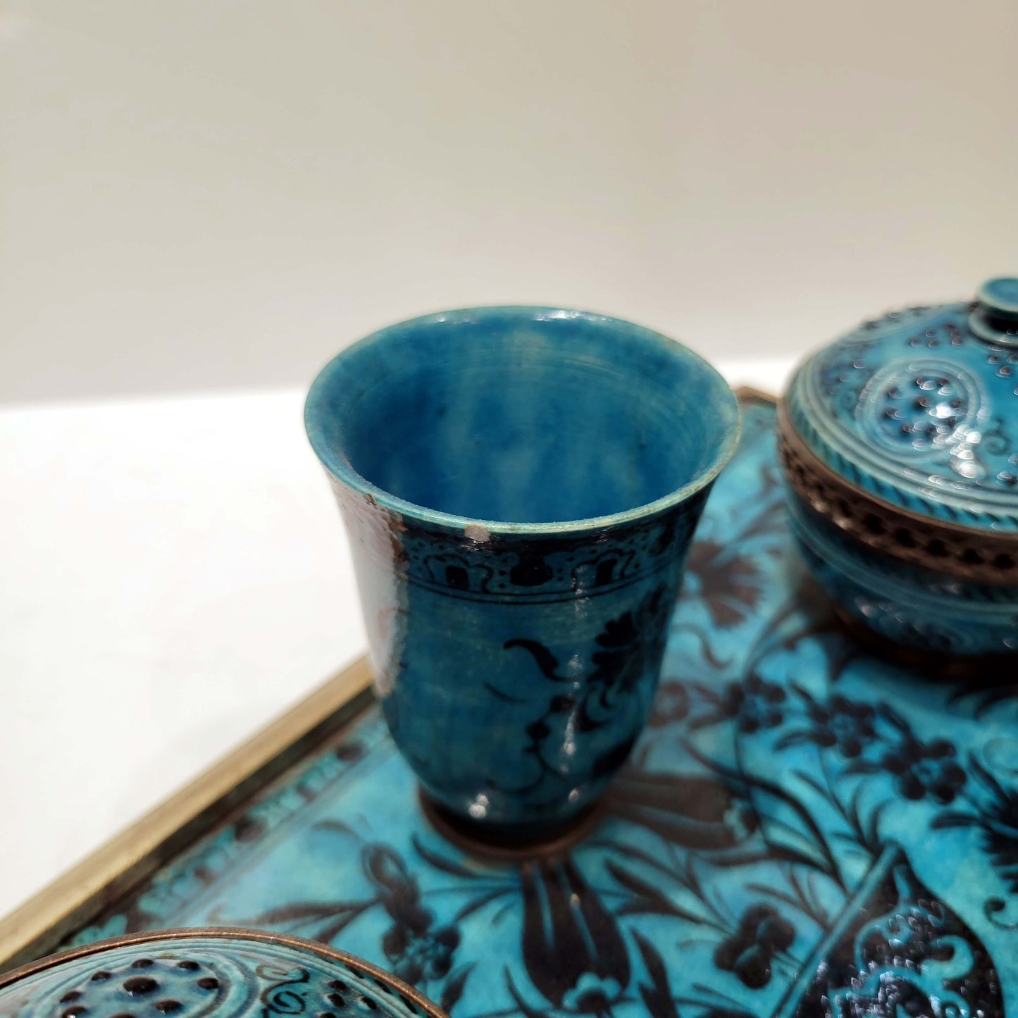 Wonderful Islamic Style French Ceramic and Bronze Inkwell.