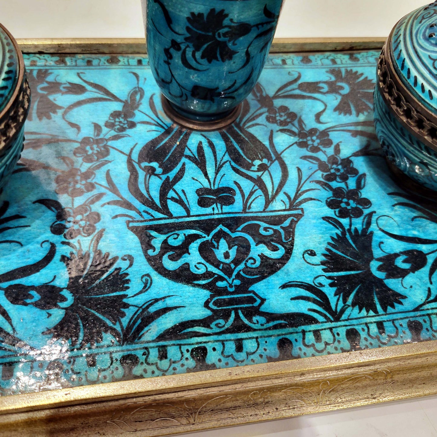 Wonderful Islamic Style French Ceramic and Bronze Inkwell.