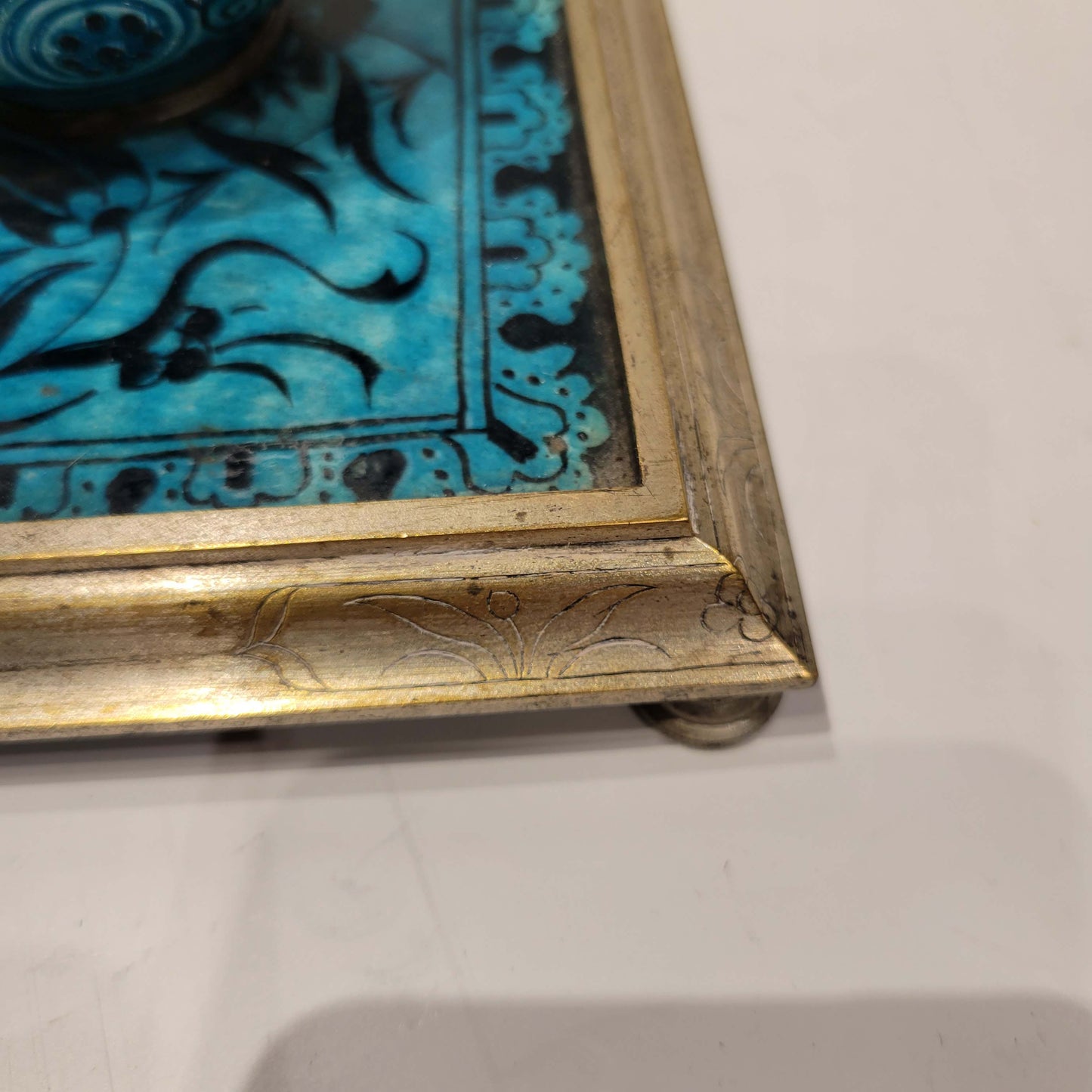 Wonderful Islamic Style French Ceramic and Bronze Inkwell.