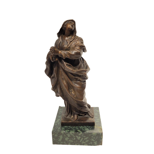 17th Centure Bronze Figure of Vigin Mary on Porphyr Marble base