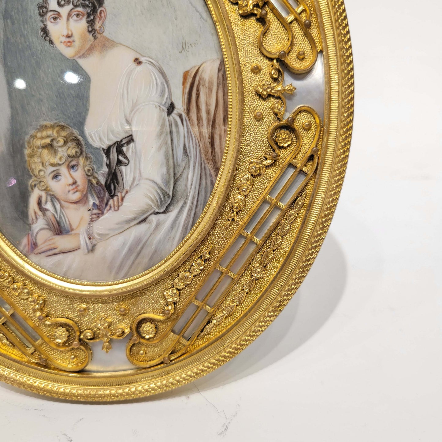 Miniature Painting in Gilt Bronze and MOP Frame