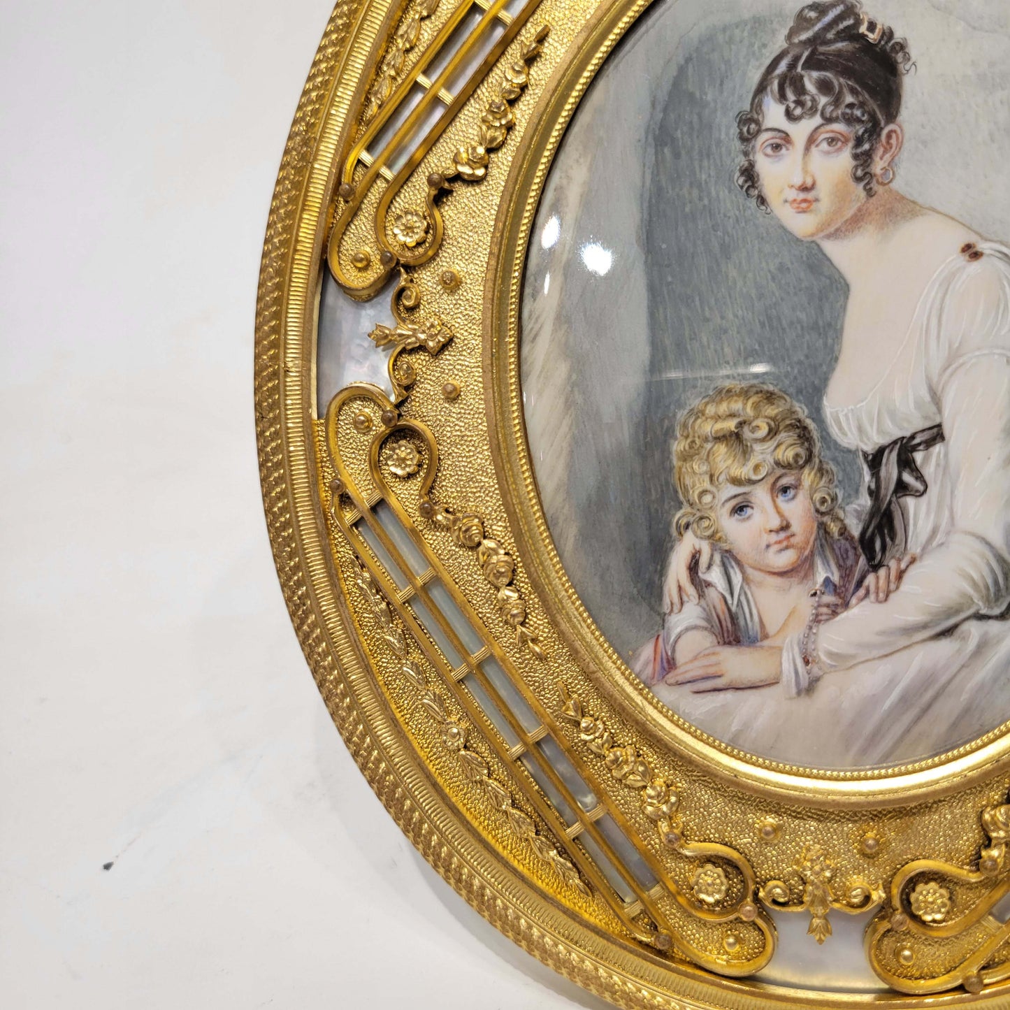 Miniature Painting in Gilt Bronze and MOP Frame