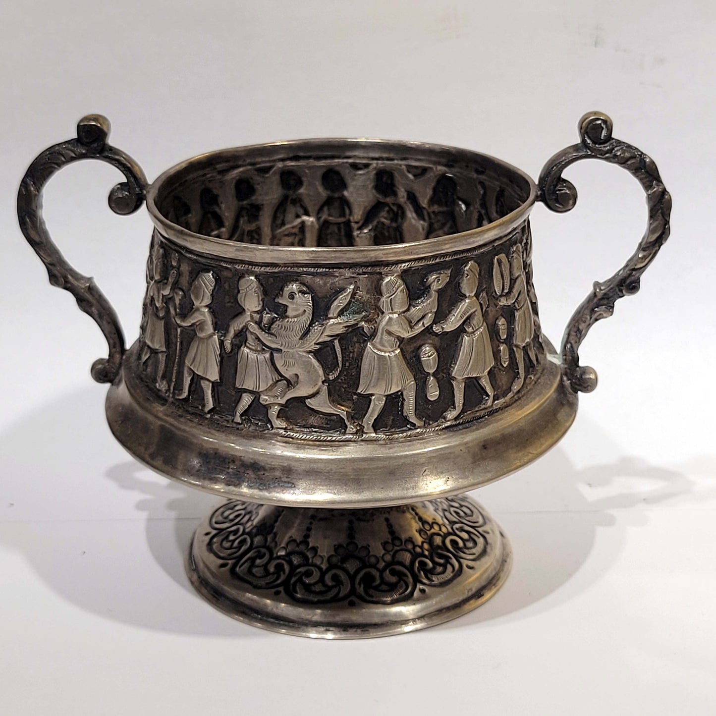 Antique Persian 84 Silver Repousse  Sugar Bowl