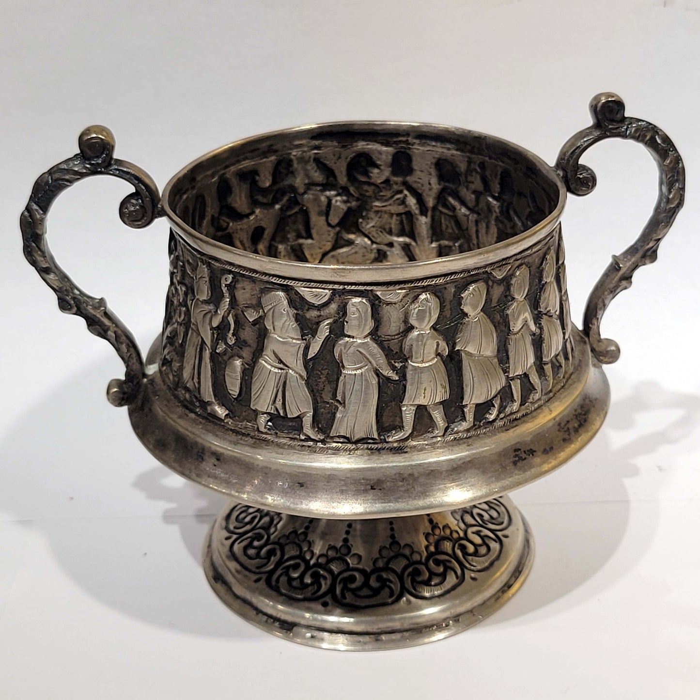 Antique Persian 84 Silver Repousse  Sugar Bowl