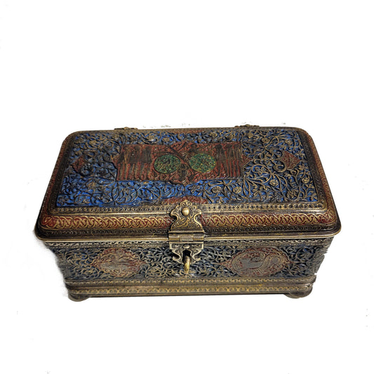 Islamic, Safavid Style Enamel Bronze Casket 19th Century