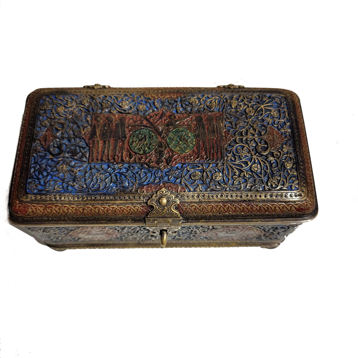 Islamic, Safavid Style Enamel Bronze Casket 19th Century