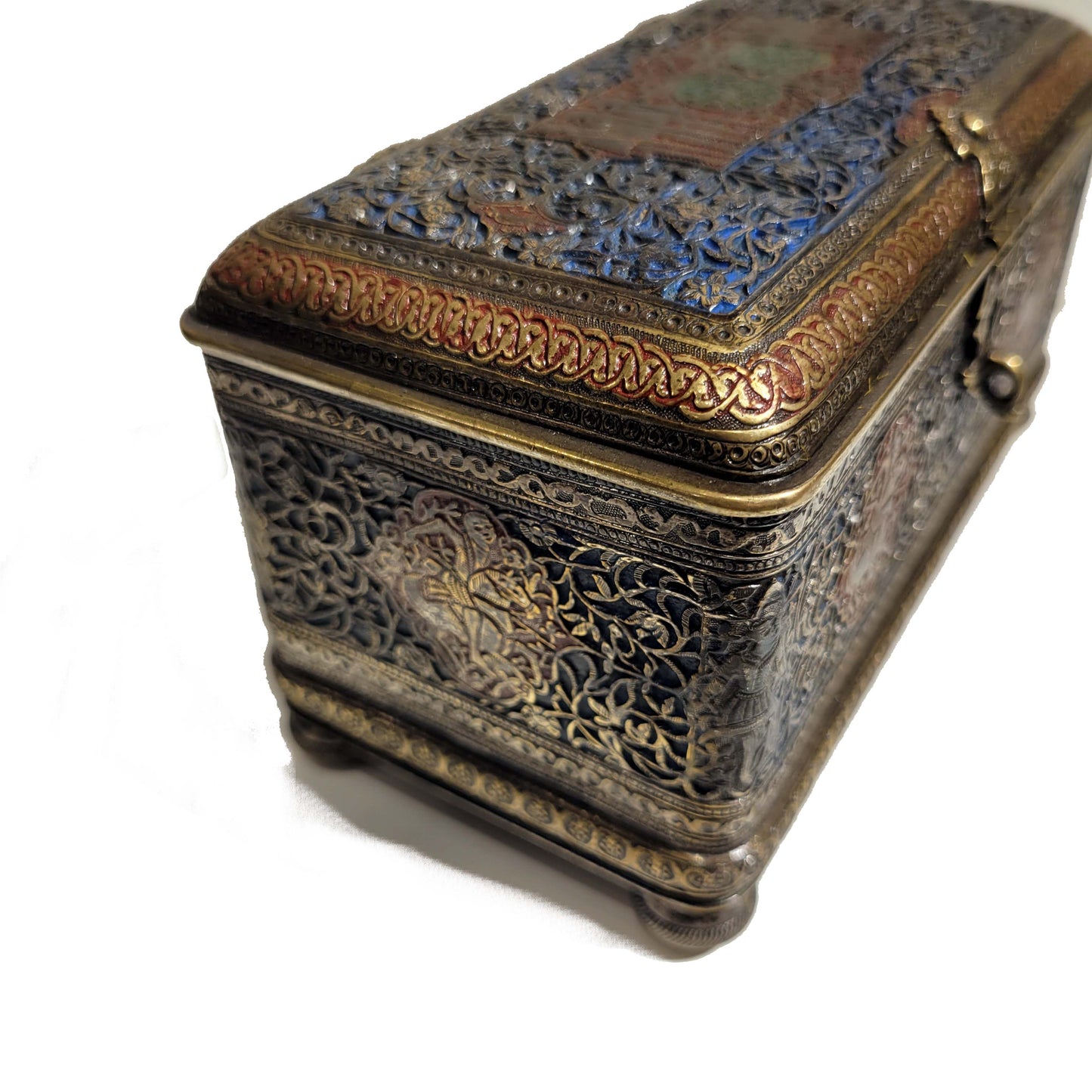 Islamic, Safavid Style Enamel Bronze Casket 19th Century