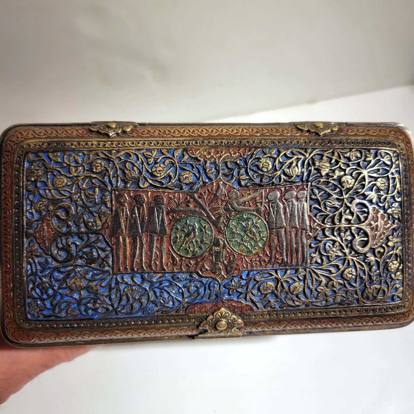 Islamic, Safavid Style Enamel Bronze Casket 19th Century