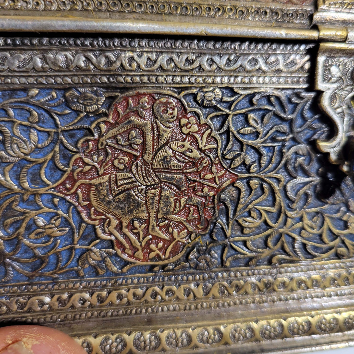 Islamic, Safavid Style Enamel Bronze Casket 19th Century