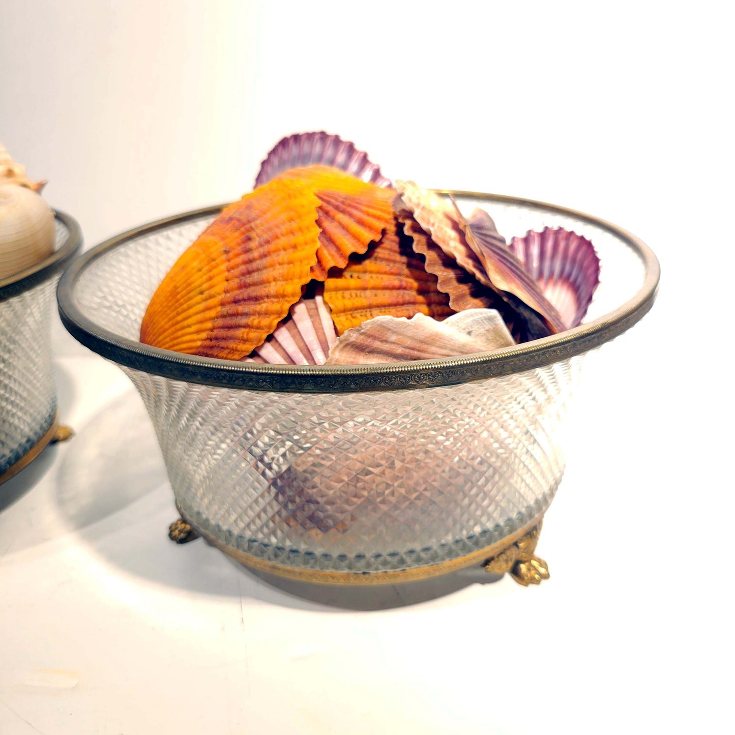 Pair of ormolu mounted crystal bowls with shells Circa 1900