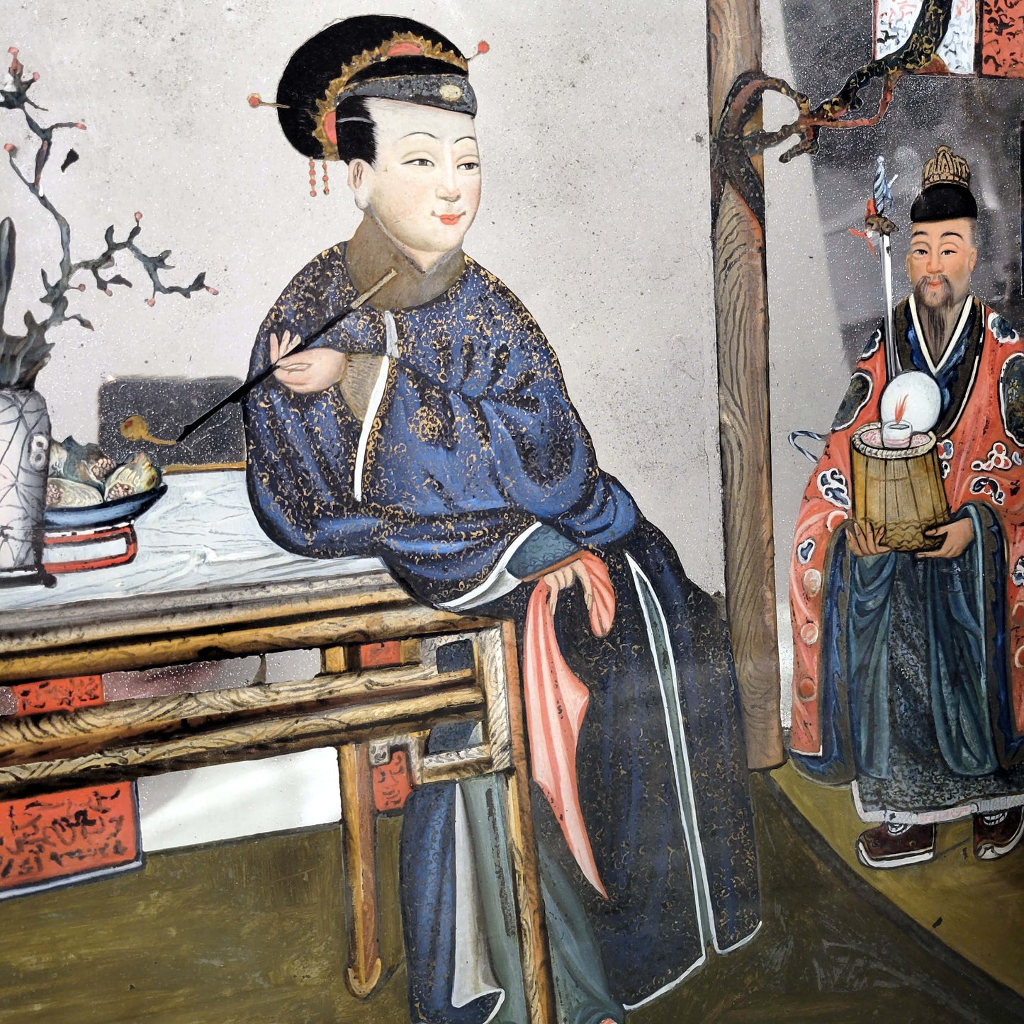 Pair of Chinese Export Reverse Glass Paintings, Qing Dynasty, 18th Century