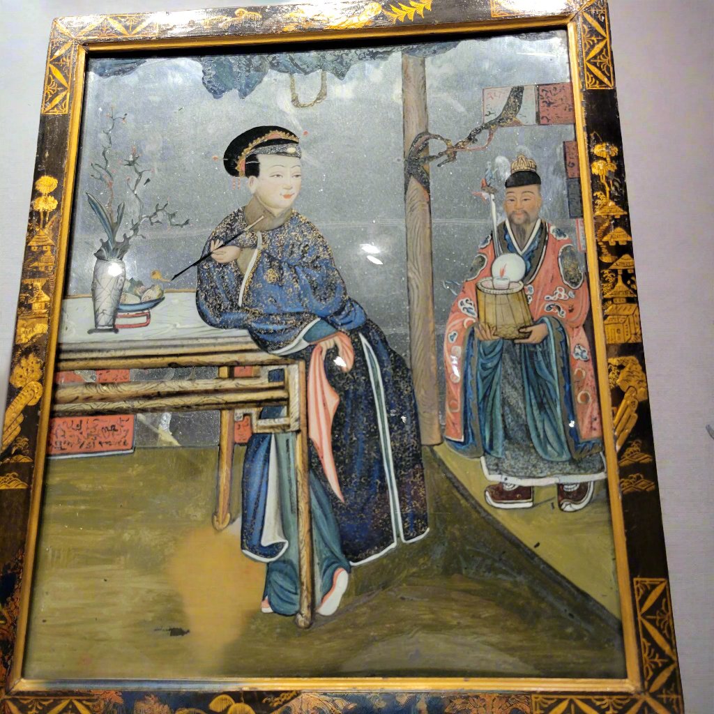 Pair of Chinese Export Reverse Glass Paintings, Qing Dynasty, 18th Century