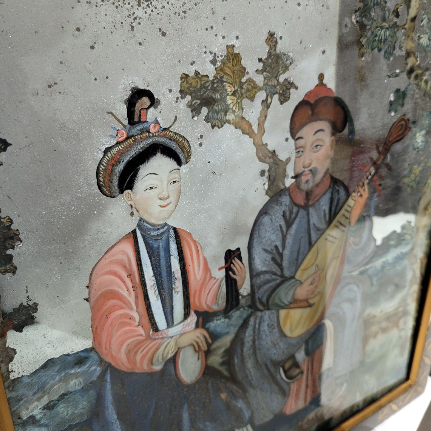 Pair of Chinese Export Reverse Glass Paintings, Qing Dynasty, 18th Century