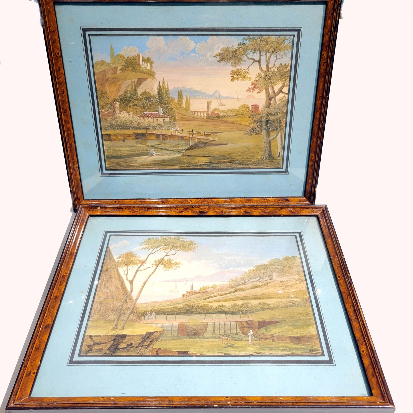 Pair of Antique Italian Watercolor& Guache Paintings circa 1840