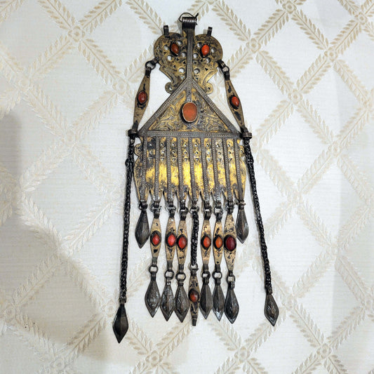 Antique Turkmen silver and Agate Headdress