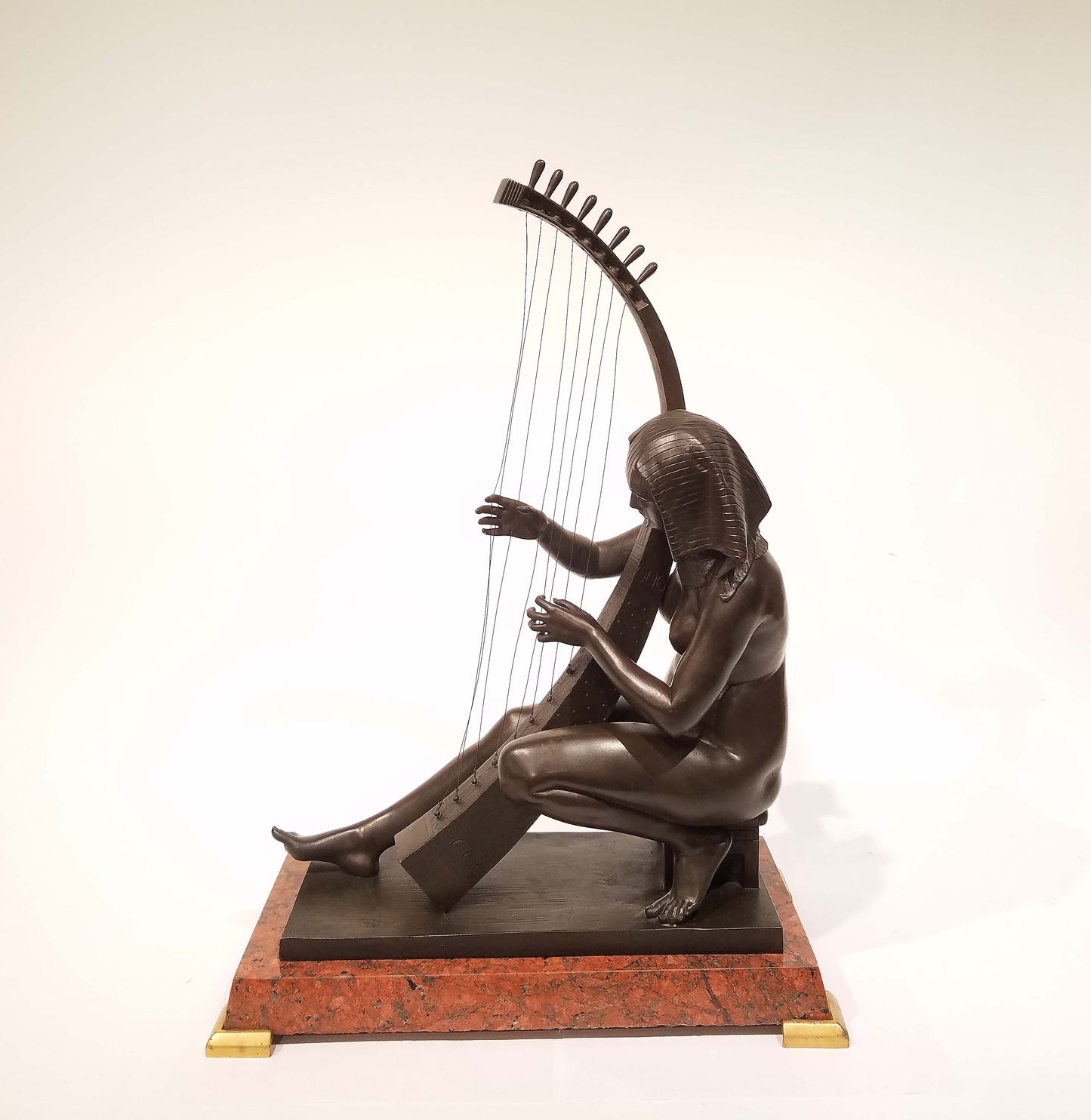 Egyptian Revival Grand Tour Bronze of Maiden Playing a Harp