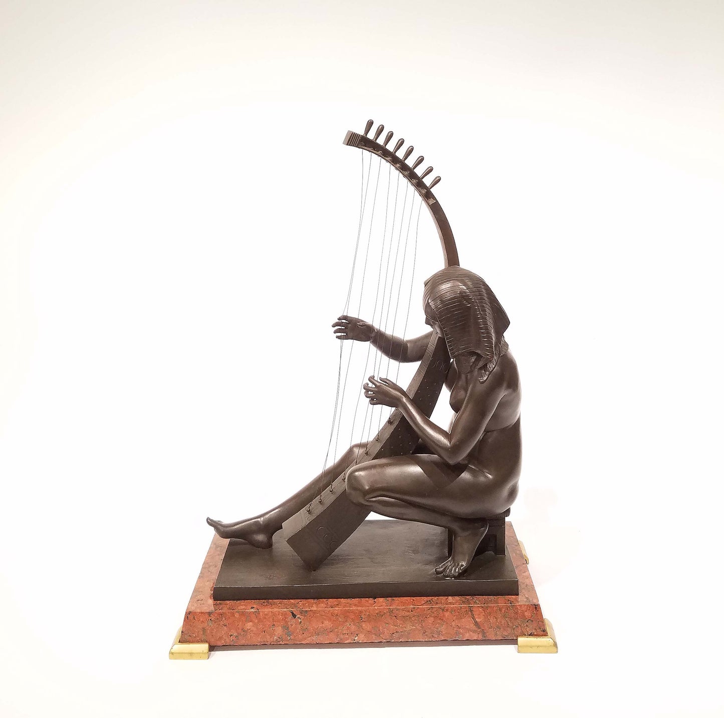 Egyptian Revival Grand Tour Bronze of Maiden Playing a Harp