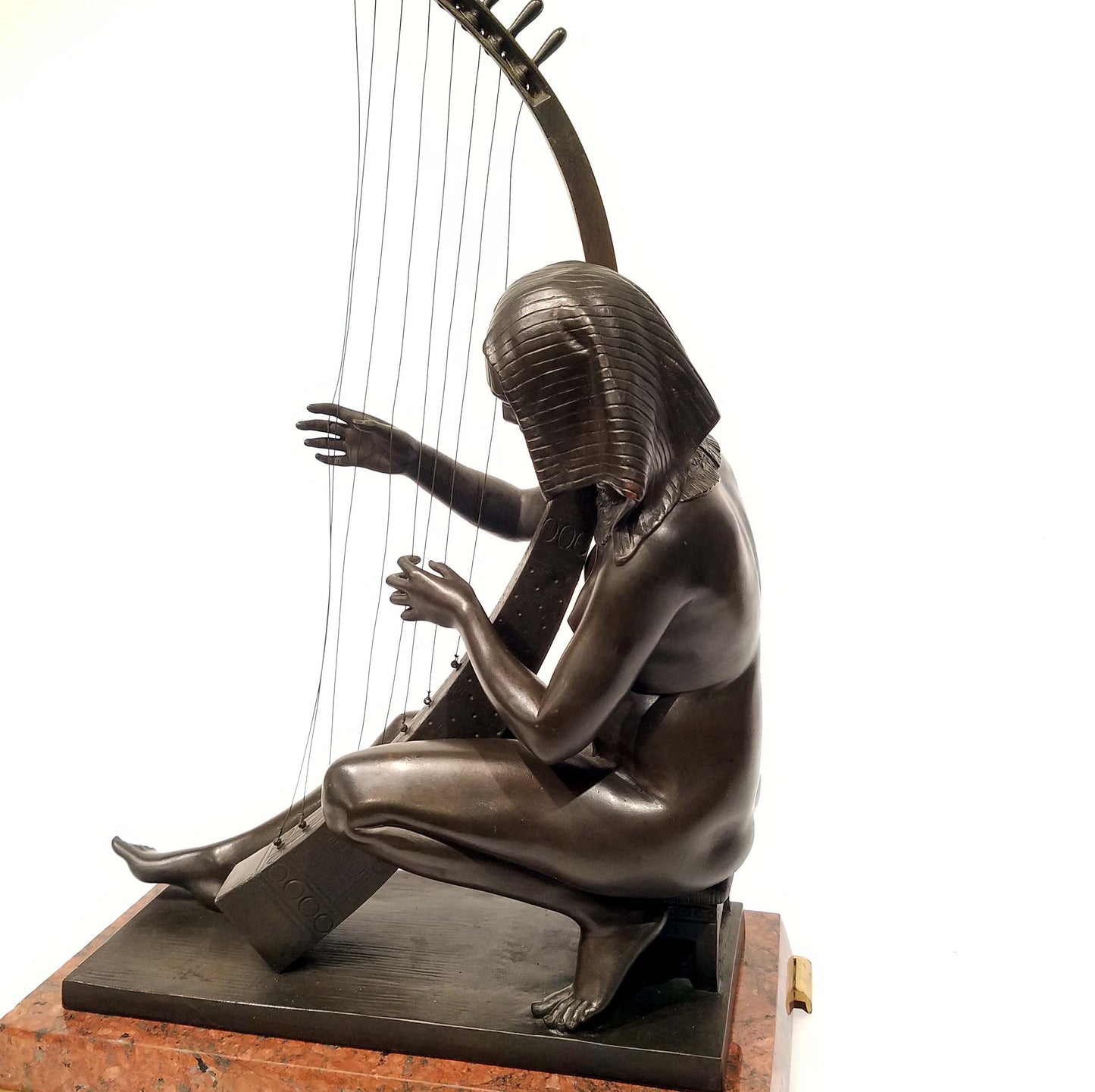 Egyptian Revival Grand Tour Bronze of Maiden Playing a Harp